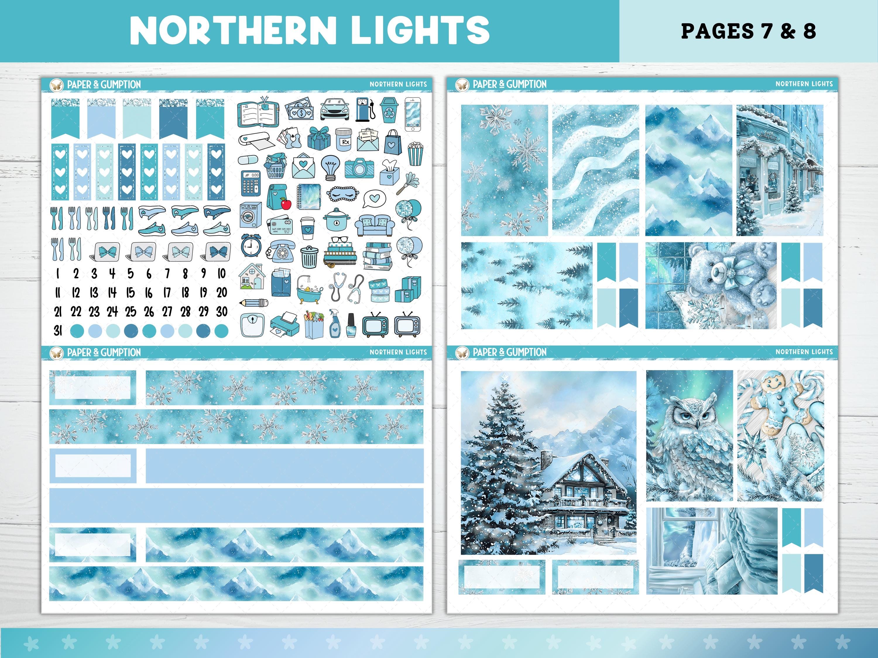 Winter Printable Planner Stickers, Northern Lights, Weekly Kit for ...