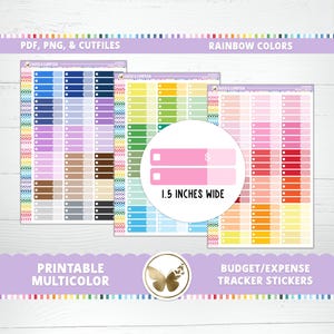 Expense Tracker Druckbare Planer Aufkleber Funktionale Deko Schnittdatei PNG Cricut Regenbogen Pastell Helle Farbe Mehrfarbige Budget Ausgaben Aufkleber