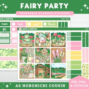 Printable Planner Stickers Fairy Party Hobonichi COUSIN Weekly Vertical Sticker Kit A5 Hobo Cousin Printable Fantasy Party Printable Kit