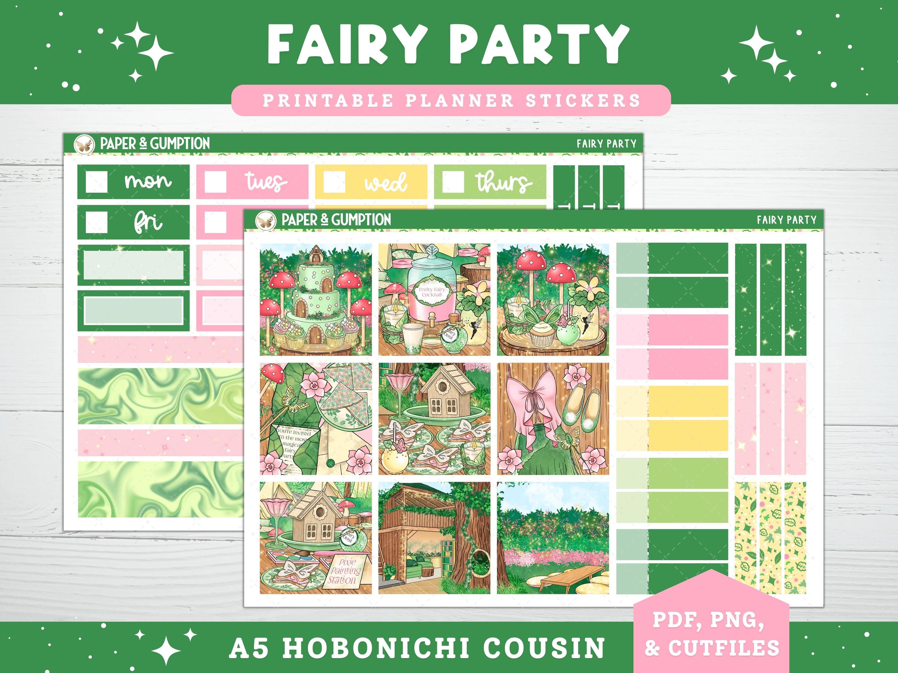 Printable Planner Stickers Fairy Party Hobonichi COUSIN Weekly Vertical ...