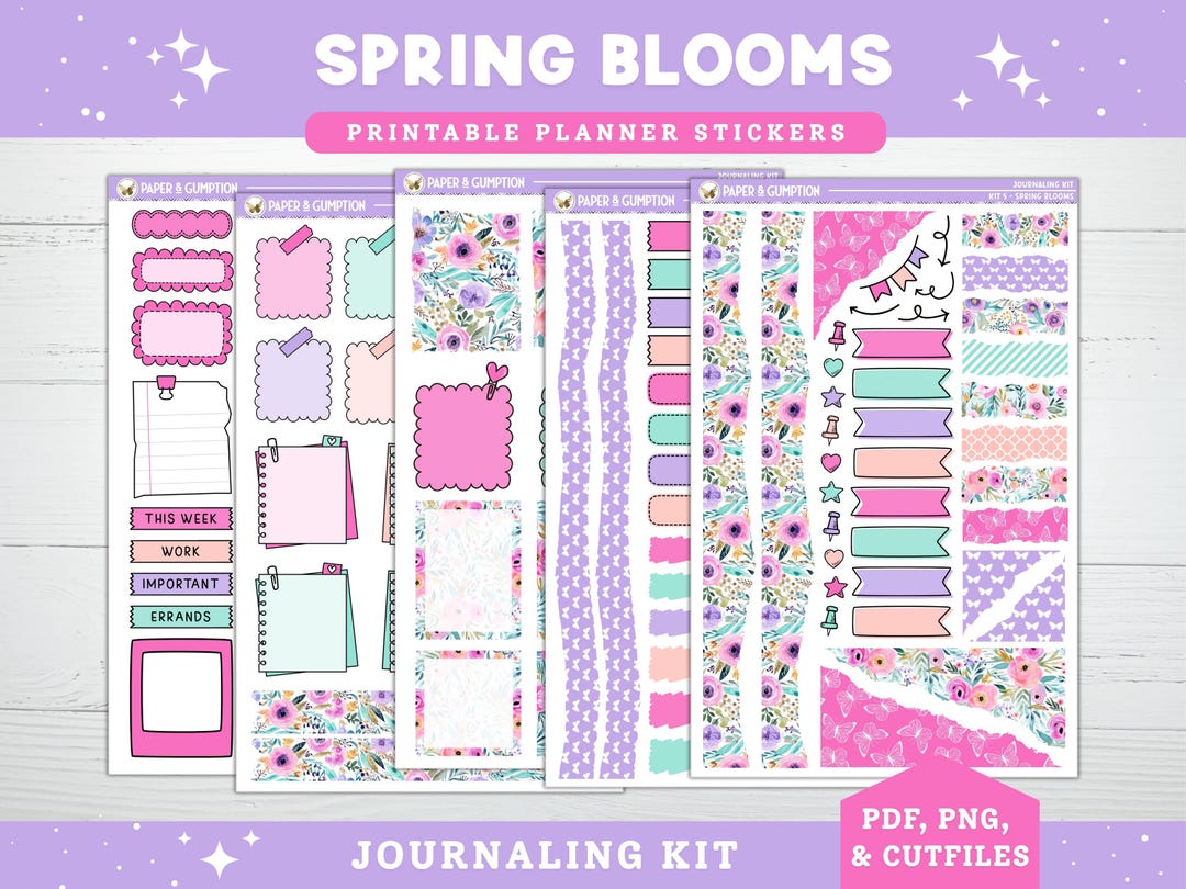 Spring Printable Planner Stickers, Spring Blooms, Journaling Sticker ...