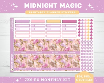 NYE Printable Planner Stickers, Midnight Magic, January 7x9 Monthly, Kit 33, for EC LifePlanner, Erin Condren, New Years Eve Fireworks Cheer