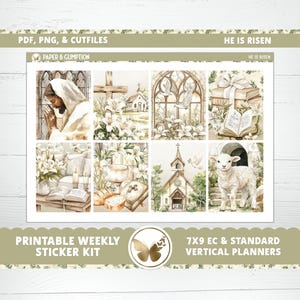 Druckbare Planer Aufkleber Wöchentlicher Sticker Kit Er ist auferstanden Erin Condren Aufkleber Vertikales Sticker Kit Schnittdatei Cricut PNG Ostern Religiös