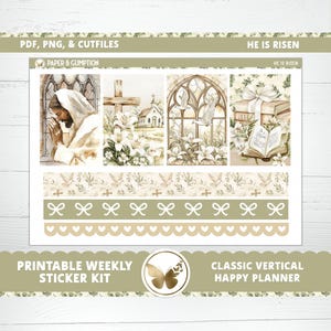 Druckbare Planer Aufkleber Wochen Sticker Kit Klassisch Happy Planner Er ist auferstanden Vertikales Sticker Kit Schnittdateien Cricut PNG Religiöses Ostern