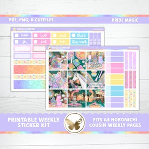 Adesivos para planejador imprimíveis Hobonichi COUSIN Weekly Pride Magic A5 Hobo Cousin Vertical Sticker Kit Cutfile Cricut PNG Pride Stickers LGBTQ