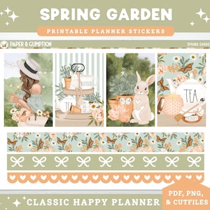 Printable Planner Stickers Classic Happy Planner Weekly Kit Spring Garden Classic Happy Planner Weekly PNG Cricut Cutfile Easter Green Bunny