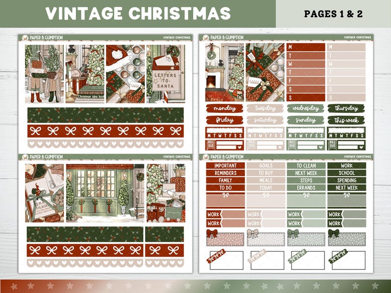 Christmas Printable Planner Stickers, Vintage Xmas, December Weekly Kit ...