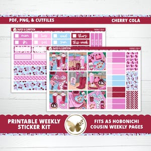 Adesivos para planejador imprimíveis Cherry Cola Hobonichi COUSIN Kit de adesivos verticais semanais A5 Hobo Cousin Kit para acampamento de verão para impressão
