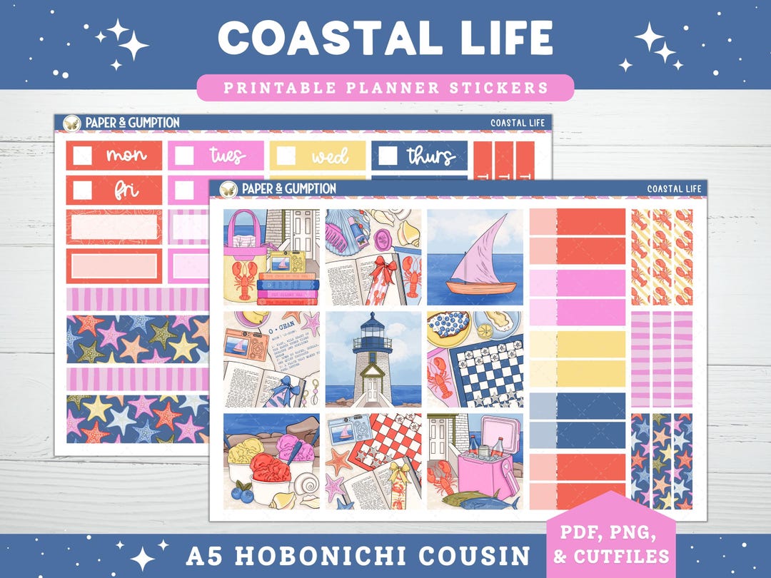 Printable Planner Stickers Coastal Life Hobonichi COUSIN Weekly ...