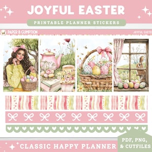 Printable Planner Stickers Weekly Sticker Kit Classic Happy Planner Joyful Easter Vertical Sticker Kit Cutfiles Cricut PNG Easter Spring
