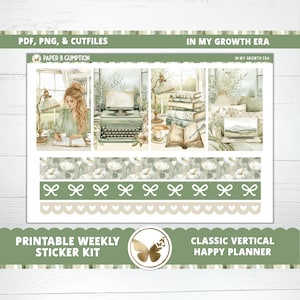 Agenda imprimable autocollants Kit hebdomadaire Happy Planner vertical classique à mon époque de croissance PNG Cricut Cutfile printemps Floral écrivain livres planification