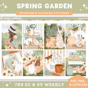 Spring Printable Planner Stickers Weekly Sticker Kit Spring Garden Erin Condren Sticker Vertical Sticker Kit Cutfile Cricut PNG Easter Bunny