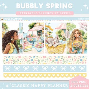 Printable Planner Stickers Weekly Sticker Kit Classic Happy Planner Bubbly Spring Vertical Sticker Kit Cutfiles Cricut PNG Summer Pastel