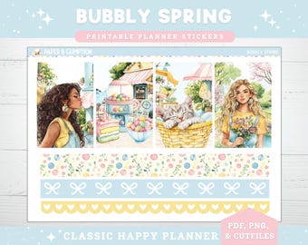 Afdrukbare planner stickers per week sticker kit klassieke gelukkig planner bubbels lente verticale sticker kit cutfiles cricut png zomerpastel