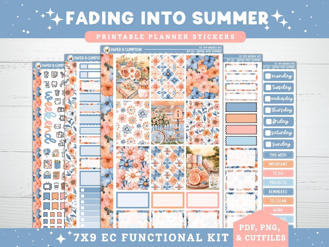 Summer Printable Planner Stickers, Fading Into Summer, EC Weekly, Kit ...