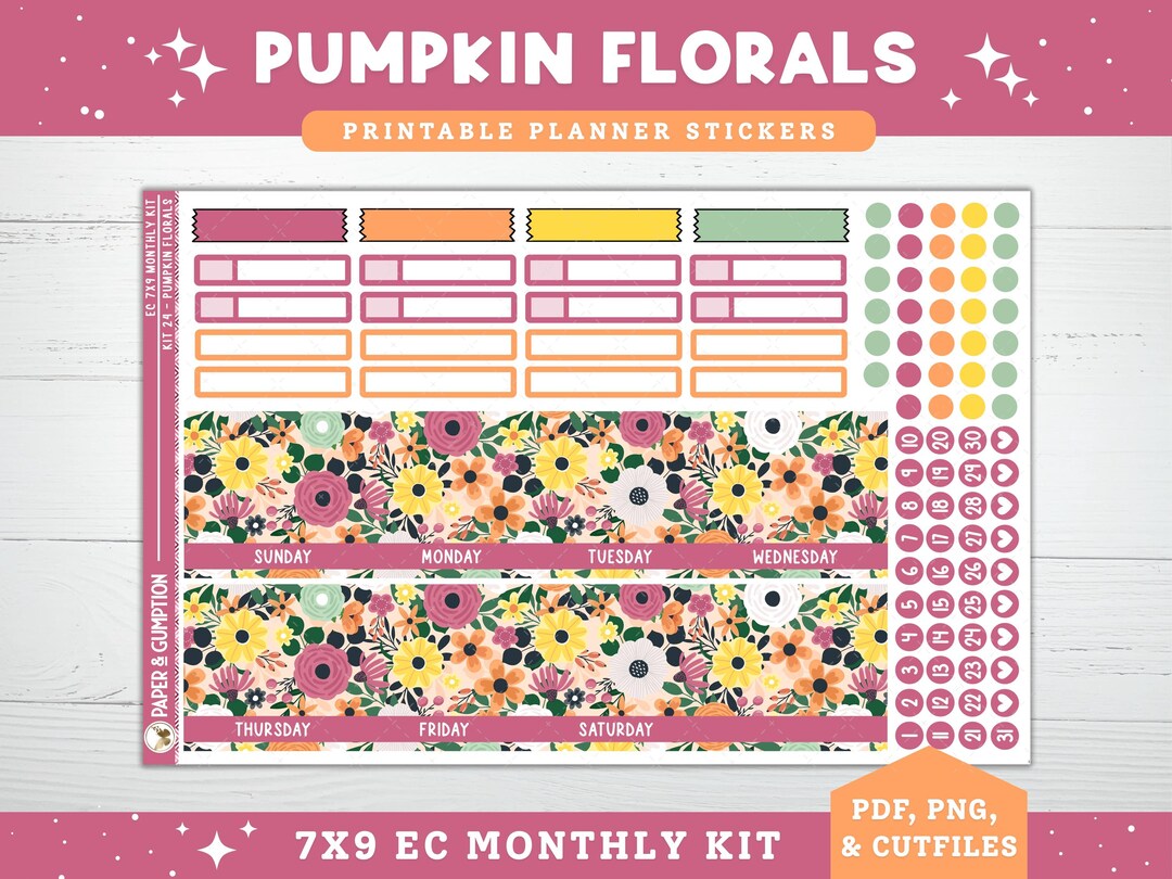 Printable Planner Stickers EC 7X9 Monthly Kit 24 September Monthly Erin ...