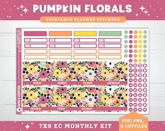 Agenda imprimable Stickers EC 7 X 9 Kit mensuel 24 septembre mensuel Erin Condren Life Planner Cricut Cutfile automne automne citrouille imprimable