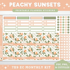 Printable Planner Stickers EC 7X9 Monthly Kit 16 Peachy Sunsets Monthly Erin Condren Life Planner PNG Cricut Cutfile May Peaches Summer Kit
