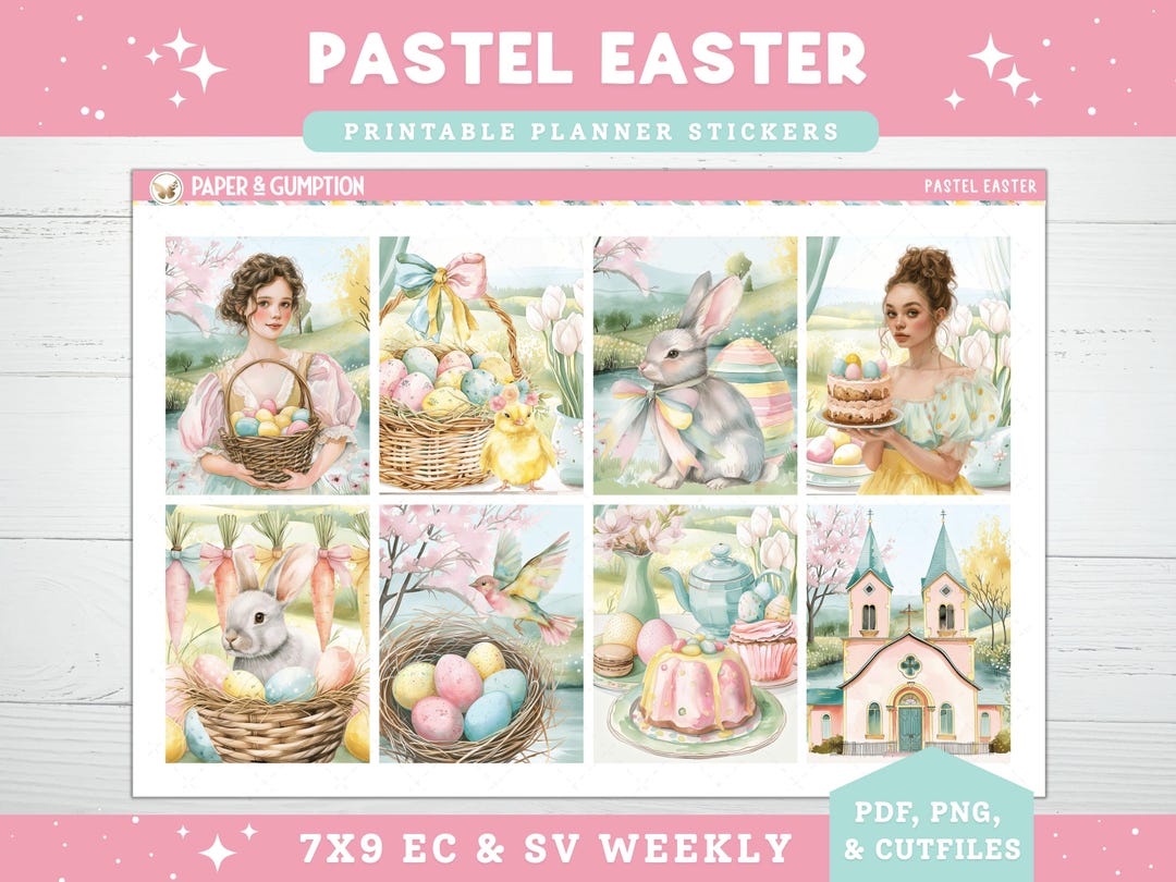 Spring Printable Planner Stickers Weekly Sticker Kit Pastel Easter Erin ...