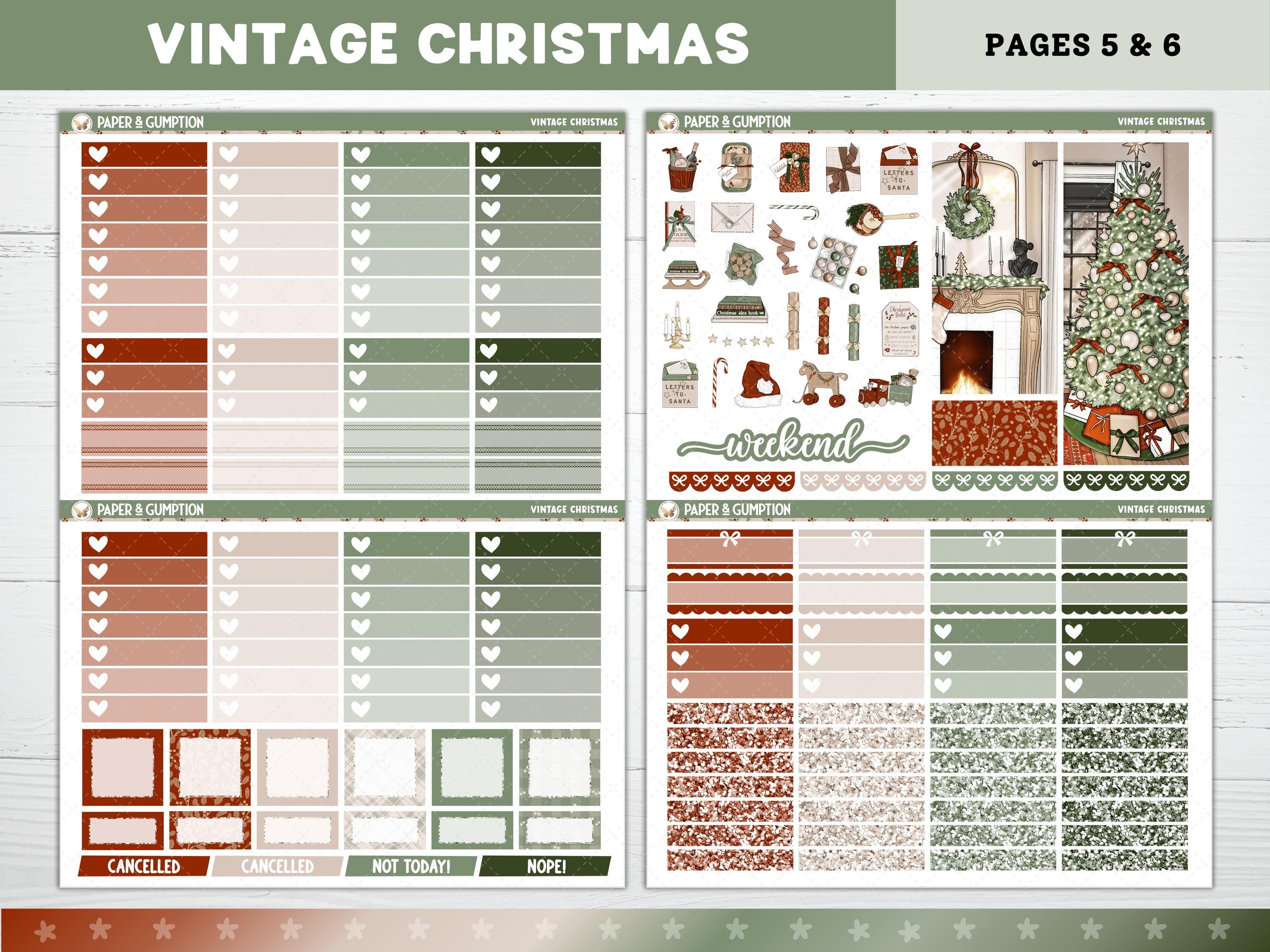 Christmas Printable Planner Stickers, Vintage Xmas, December Weekly Kit ...