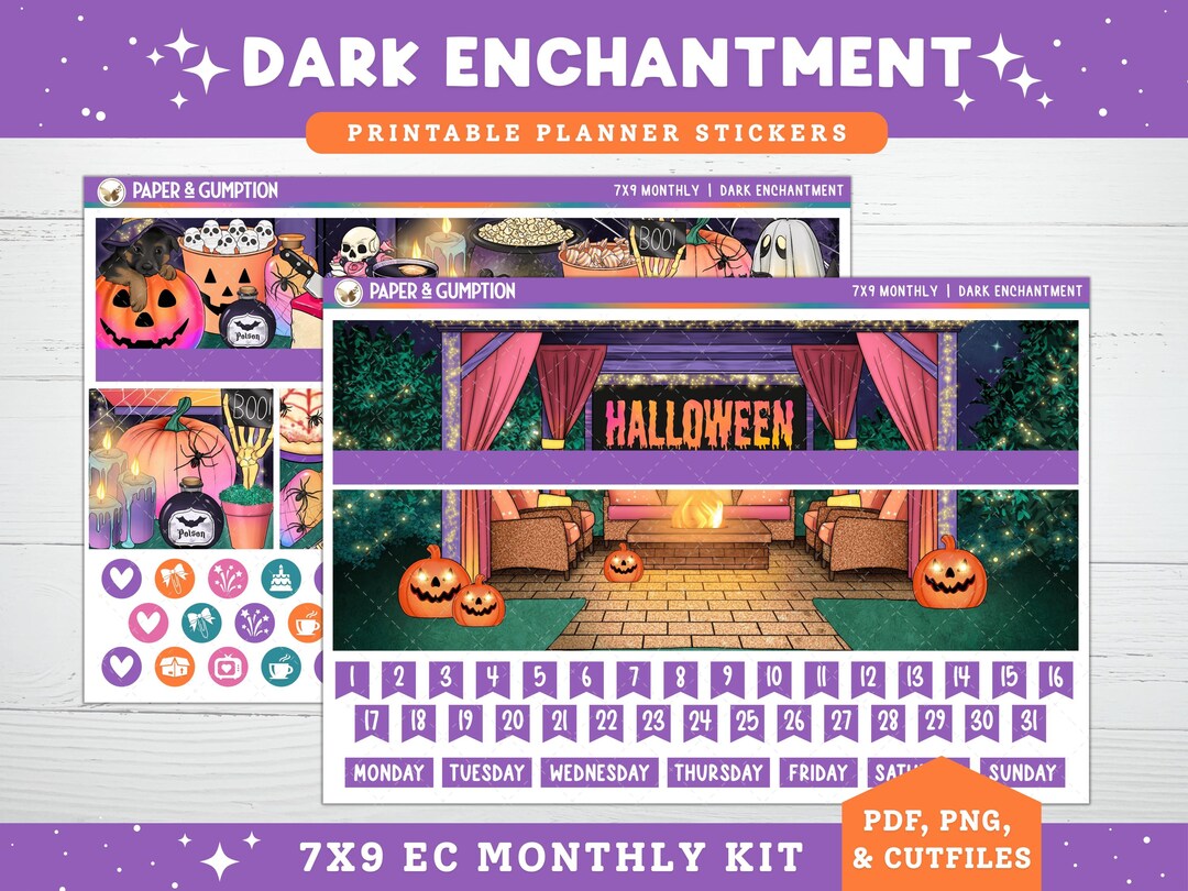 Printable Planner Stickers EC 7X9 Monthly Kit Dark Enchantment Monthly ...