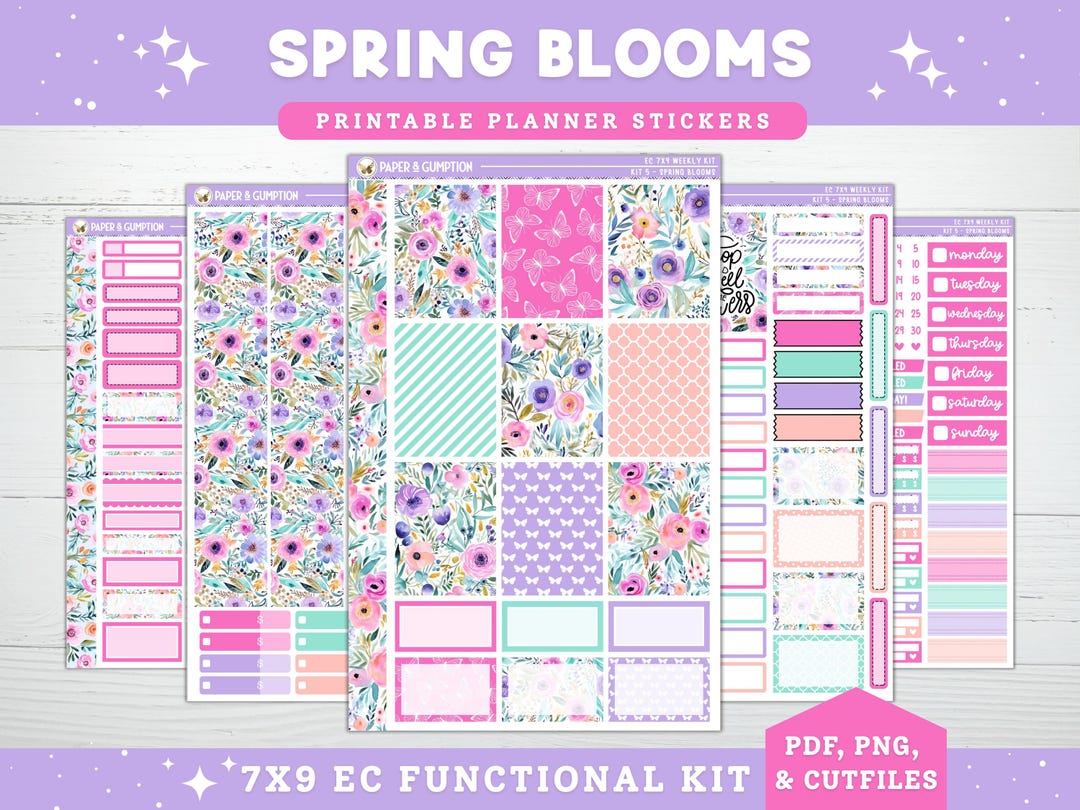 Printable Planner Stickers EC Vertical Weekly Kit 5 Spring Blooms ...