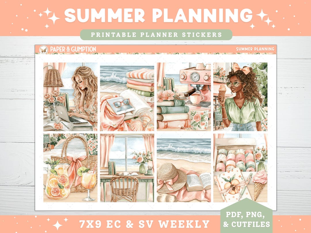 Summer Planning Printable Planner Stickers, Weekly Kit for Erin Condren ...