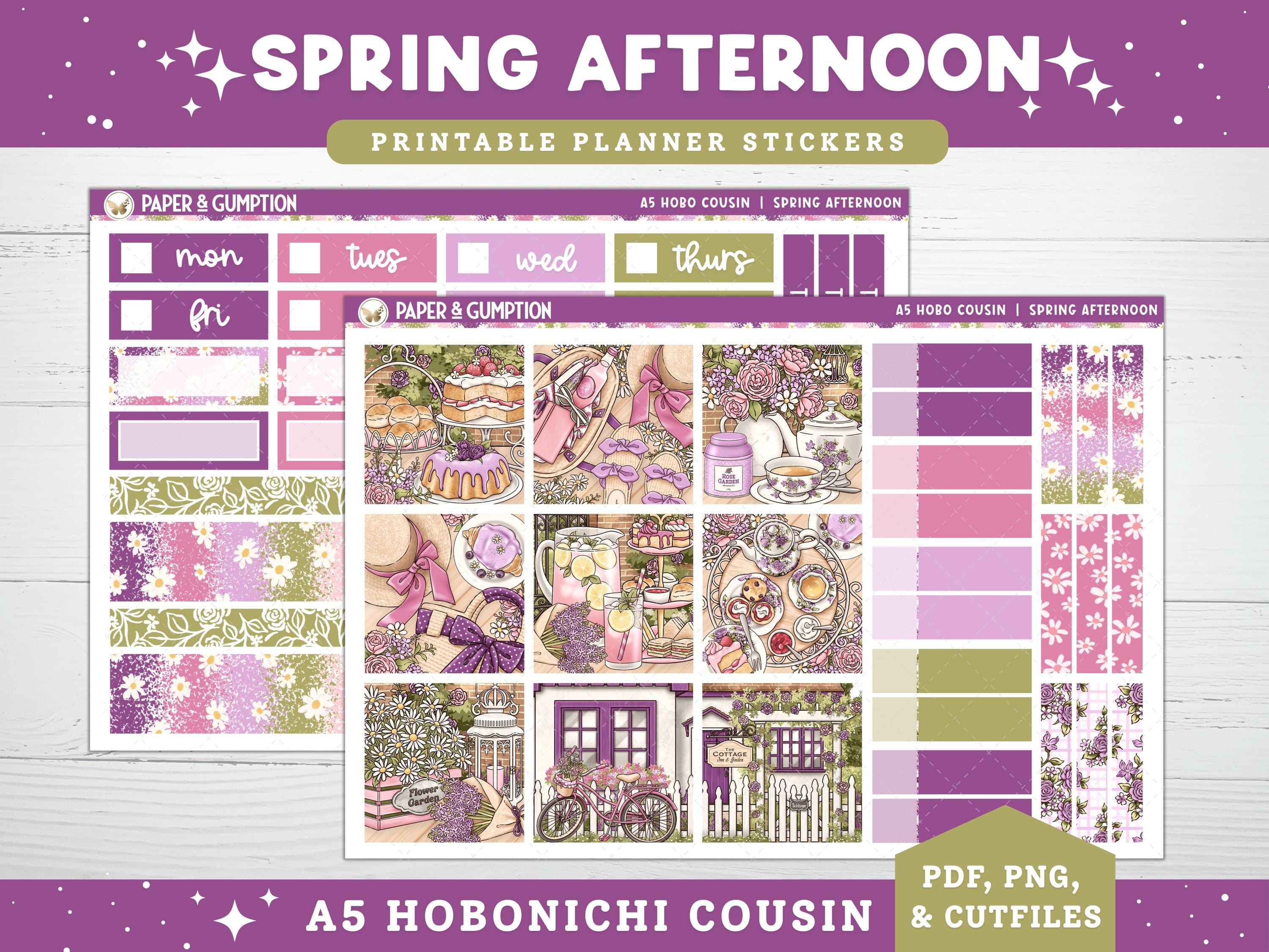 Spring Afternoon Printable Planner Stickers, A5 Hobonichi COUSIN Weekly ...