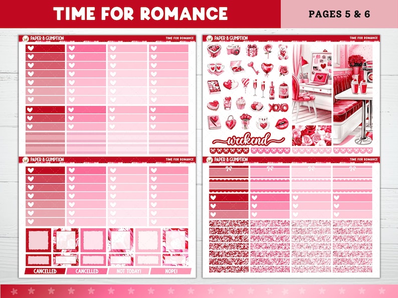 Valentines Day Printable Planner Stickers, Time 4 Romance, Weekly Kit ...