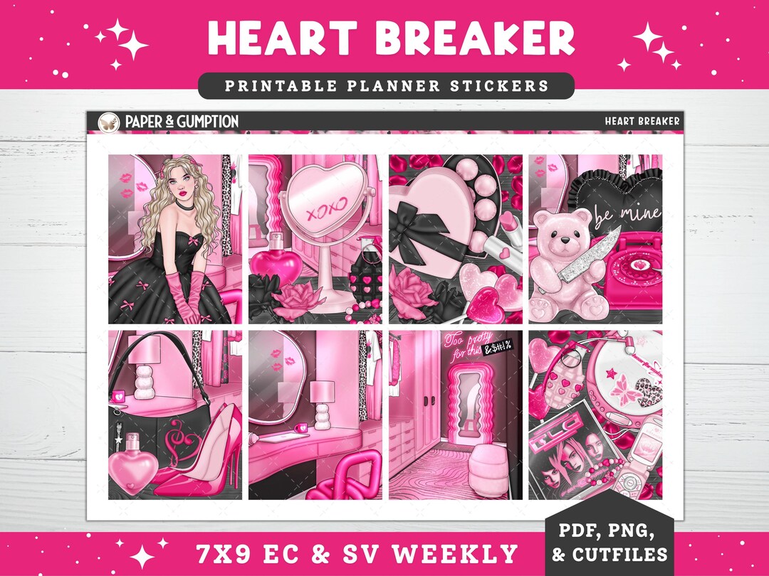 Valentines Day Printable Planner Stickers, Heart Breaker Weekly Kit for ...
