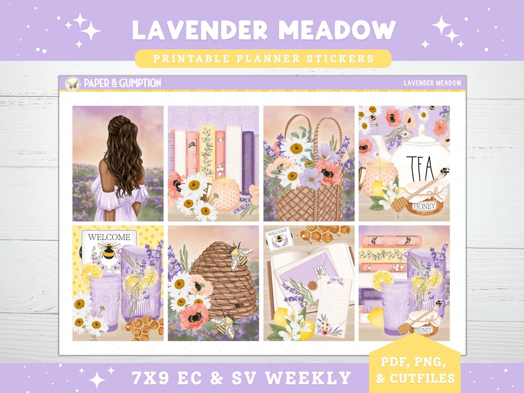 Printable Planner Stickers Vertical Weekly Kit Lavender Meadow Weekly ...