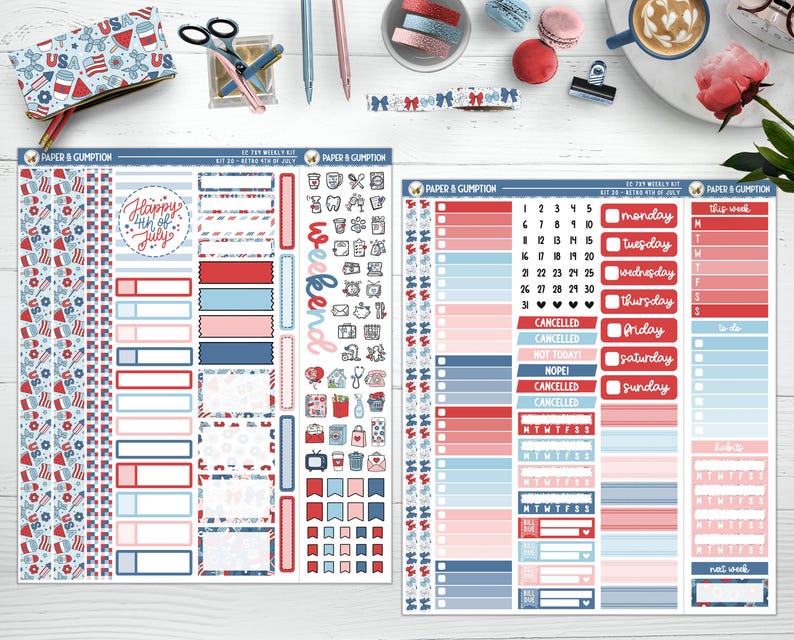 Printable Planner Stickers July 4th Weekly Sticker Kit Erin Condren ...