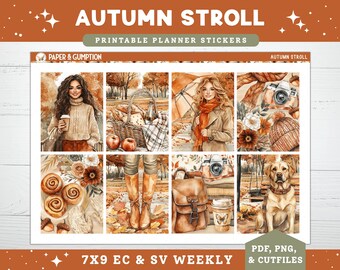 Printable Planner Stickers Autumn Stroll Weekly Sticker Kit Erin Condren Planner Sticker Vertical Sticker Kit Cozy Autumn Leaves Printable