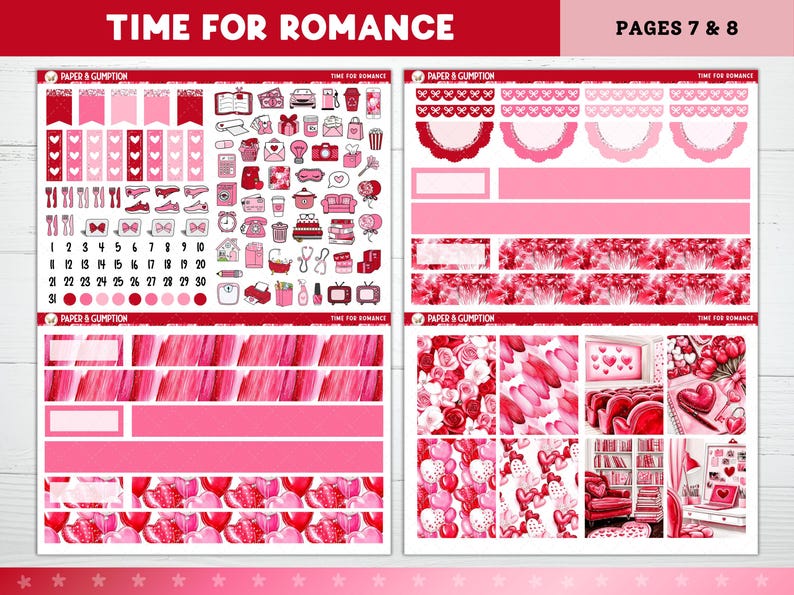 Valentines Day Printable Planner Stickers, Time 4 Romance, Weekly Kit ...