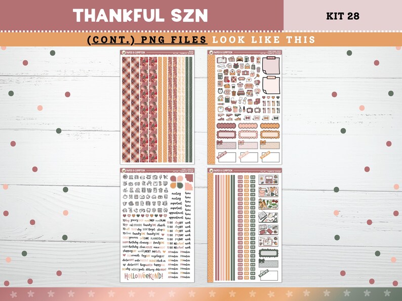 Thanksgiving Printable Planner Stickers Thankful SZN Weekly Kit 28 for