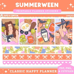 Printable Planner Stickers Weekly Sticker Kit Classic Happy Planner Summerween Vertical Sticker Kit Cutfile Cricut PNG Halloween Sticker