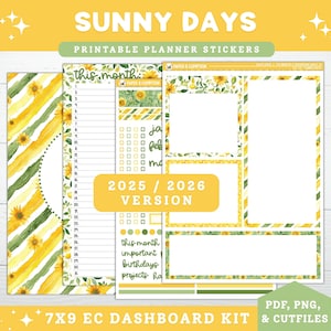Printable Planner Stickers 2025/2026 EC 7X9 Monthly Dashboard & Notes Page Kit 22 Sunny Days Erin Condren Summer Floral Printable Kit