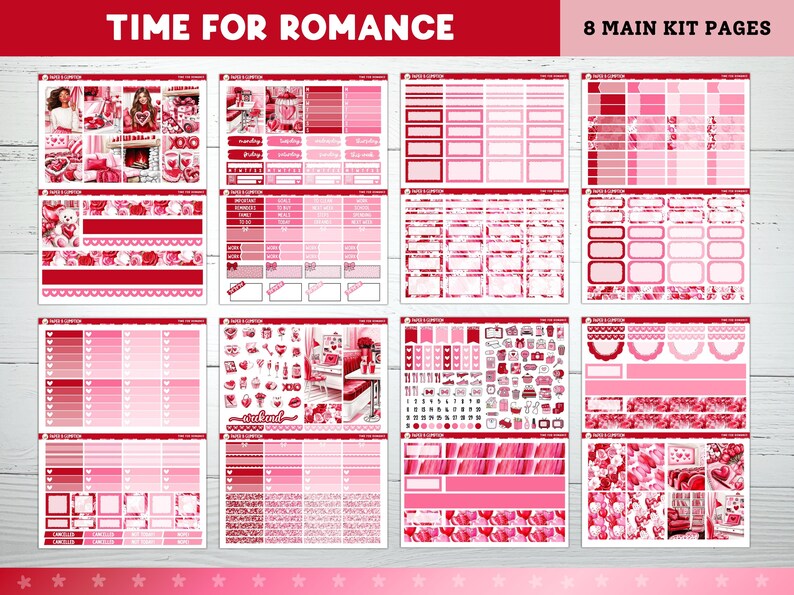 Valentines Day Printable Planner Stickers, Time 4 Romance, Weekly Kit ...