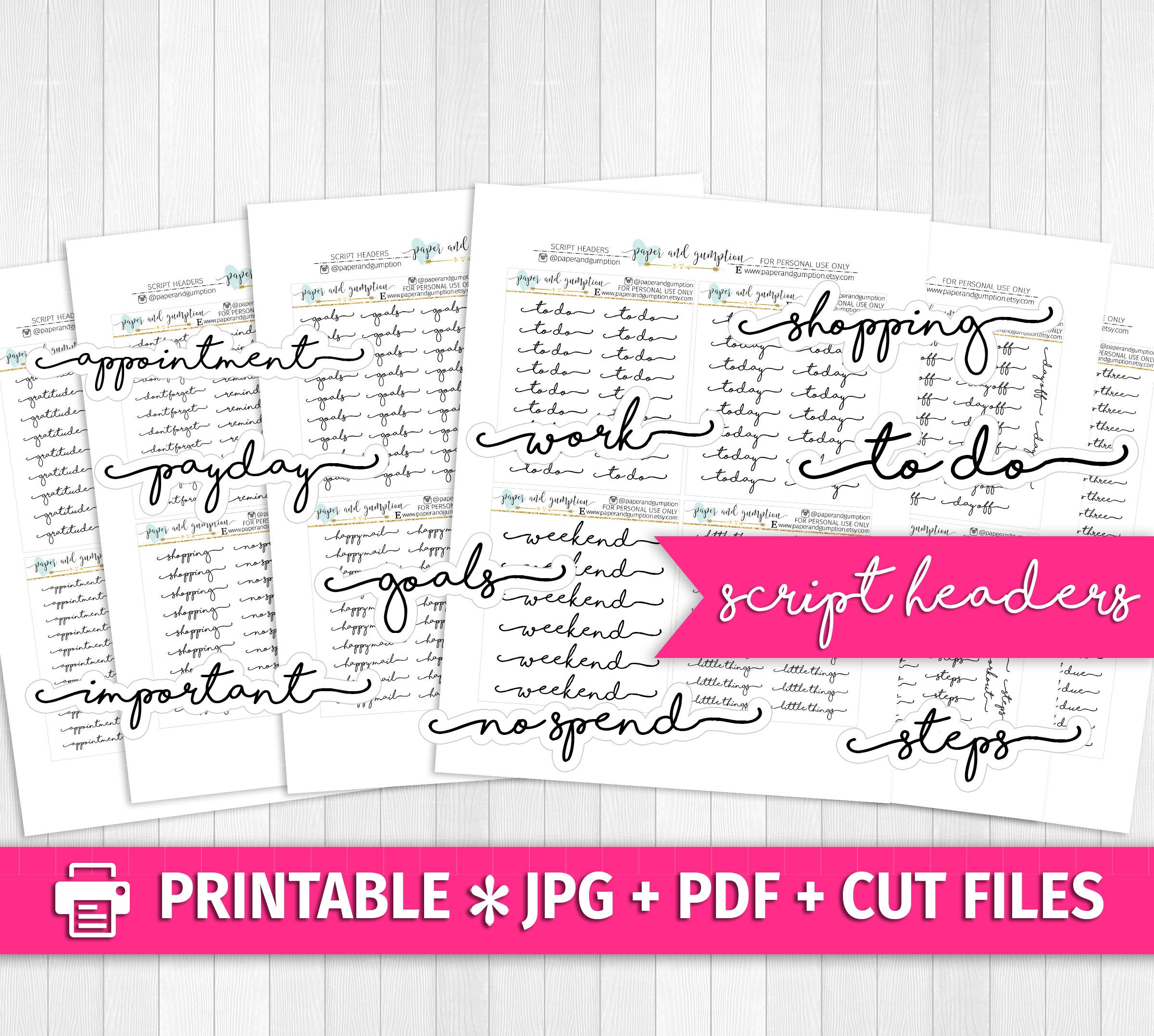 PRETTY SCRIPT  HEADERS  Functional Deco Printable Planner Etsy