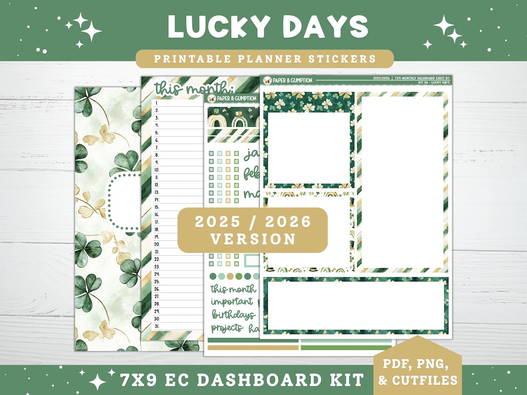 St Patricks Printable Planner Stickers, 2025/2026, Erin Condren 7X9 ...