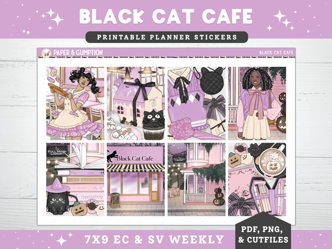 Printable Planner Stickers Black Cat Cafe Weekly Sticker Kit Erin ...