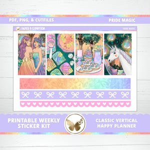 Kit d'autocollants hebdomadaires pour agenda imprimables Kit d'autocollants verticaux magiques classique Happy Planner Pride Cutfile Cricut PNG Pride Stickers LGBTQ