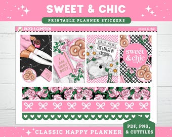 Spring Printable Planner Stickers Weekly Sticker Kit Classic Happy Planner Sweet Chic Vertical Sticker Kit Cutfiles Cricut PNG Planner Girl