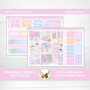 Adesivos para planejador imprimíveis Hobonichi COUSIN Weekly Romance Fan A5 Hobo Cousin Vertical Sticker Kit Cutfile Cricut PNG Book Stickers Reader