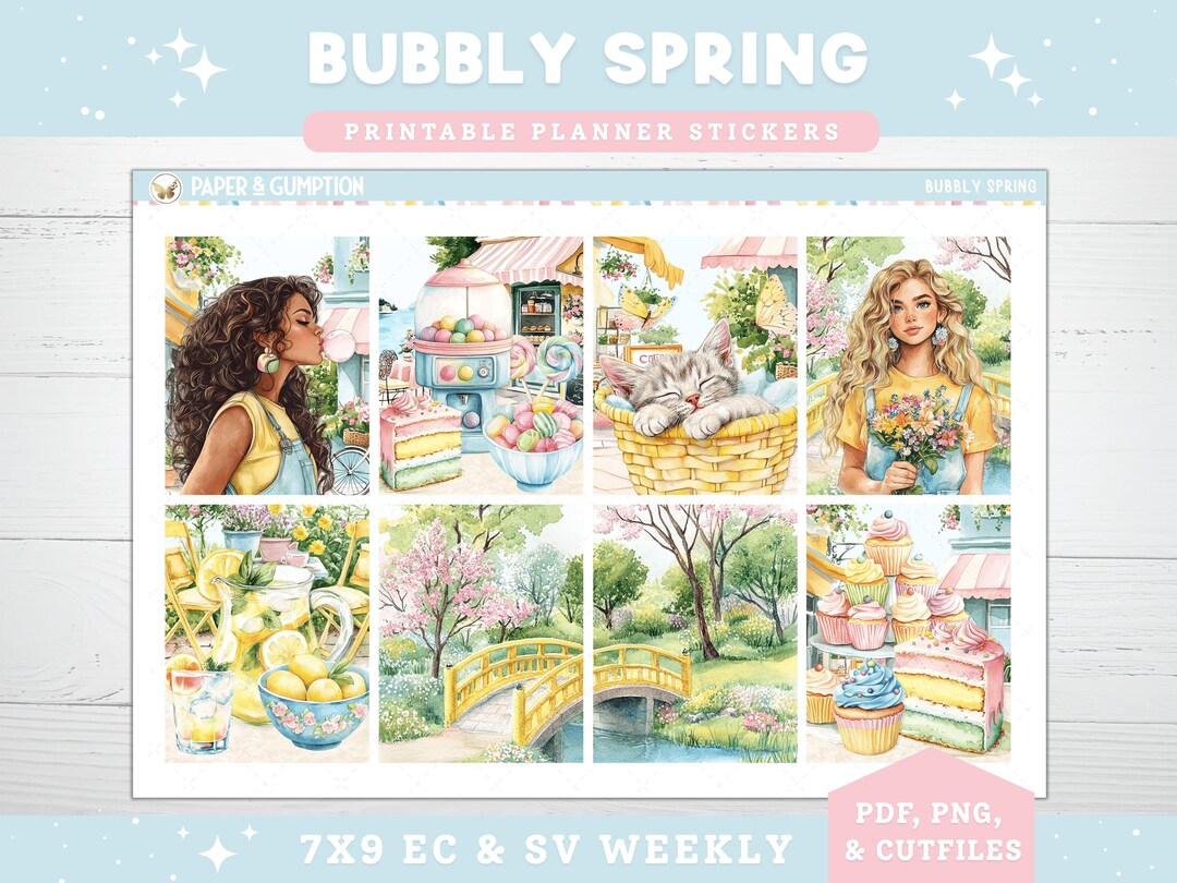 Printable Planner Stickers Weekly Sticker Kit Bubbly Spring Erin ...