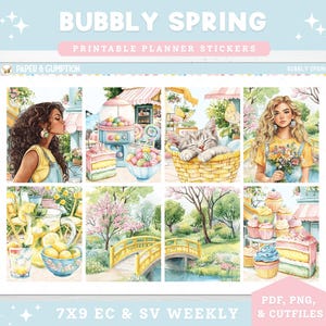 Printable Planner Stickers Weekly Sticker Kit Bubbly Spring Erin Condren Sticker Vertical Sticker Kit Cutfile Cricut PNG Summer Pastel Sweet