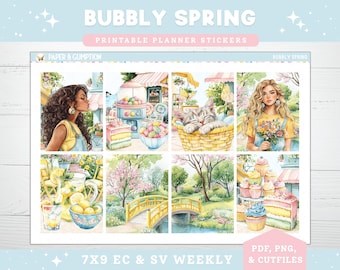 Printable Planner Stickers Weekly Sticker Kit Bubbly Spring Erin Condren Sticker Vertical Sticker Kit Cutfile Cricut PNG Summer Pastel Sweet