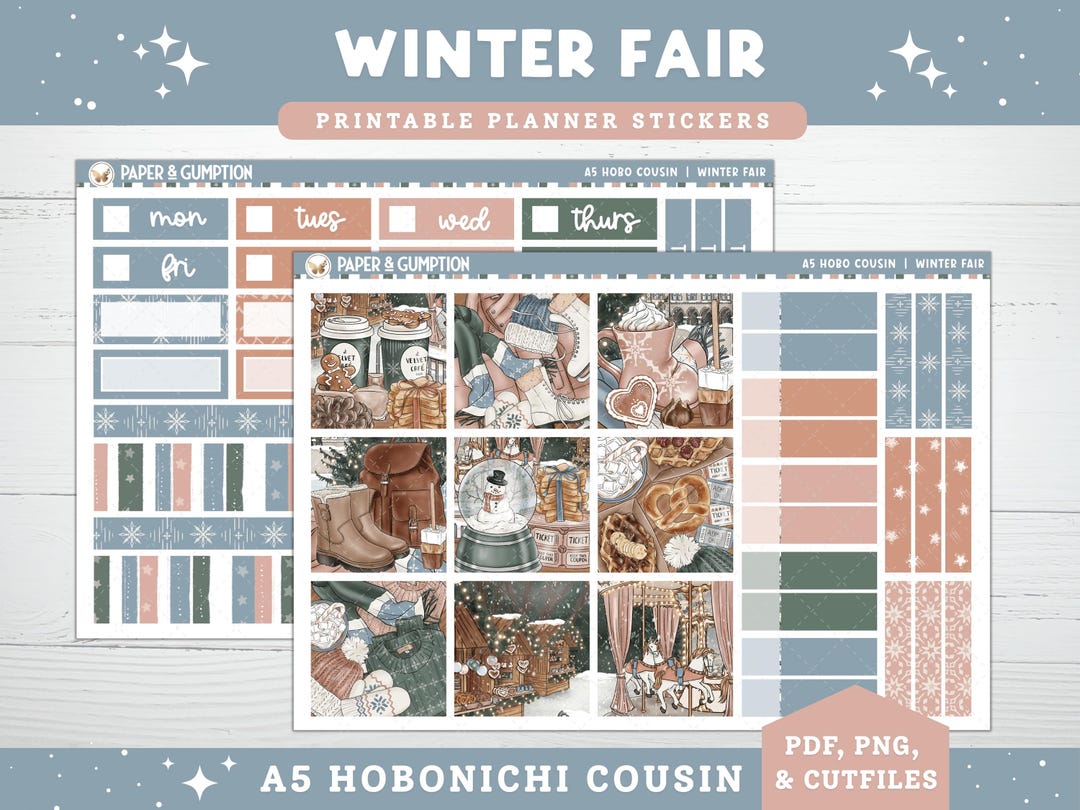 Winter Printable Planner Stickers, Winter Fair, Hobonichi COUSIN Weekly ...