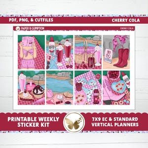 Druckbare Planer Aufkleber Cherry Cola Wochenaufkleber Kit Erin Condren Planer Aufkleber Vertikale Aufkleber Kit Sommer Camping Printable Kit