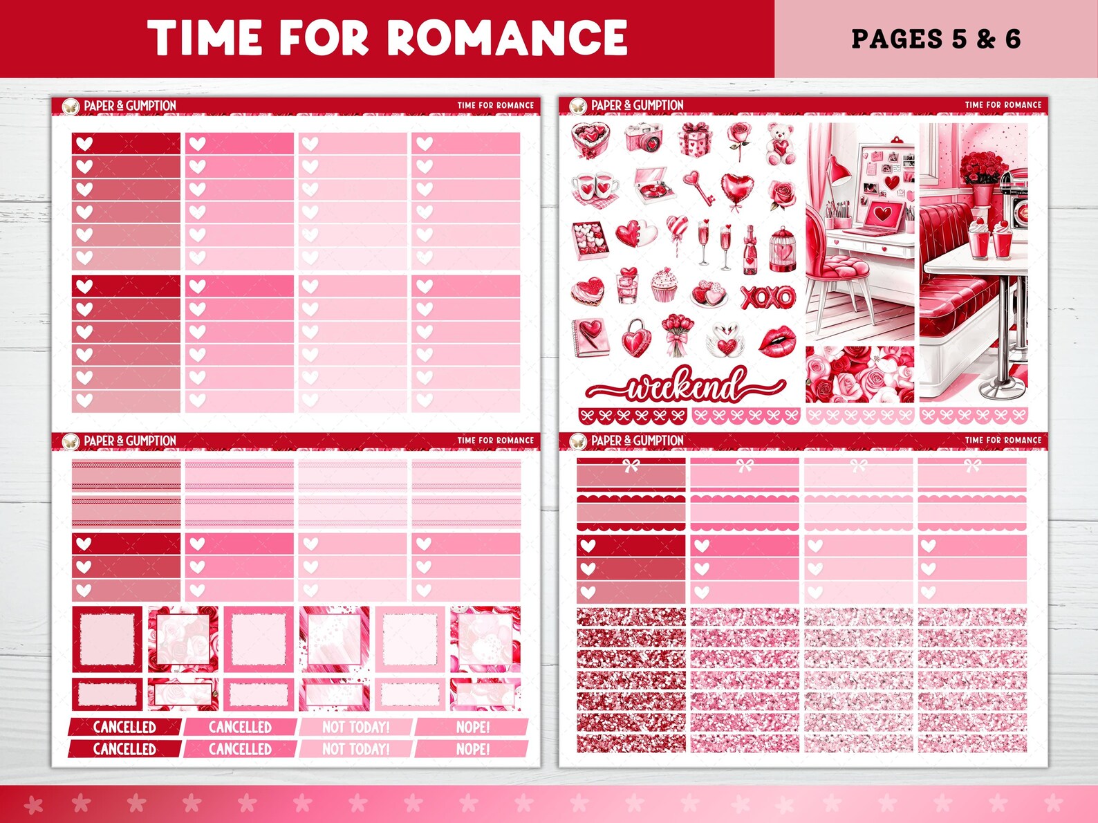 Valentines Day Printable Planner Stickers, Time 4 Romance, Weekly Kit ...